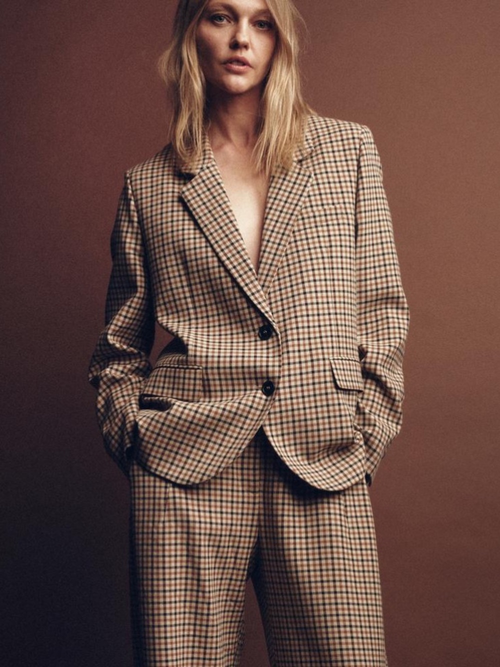 Zara Tan and Black Checked Blazer